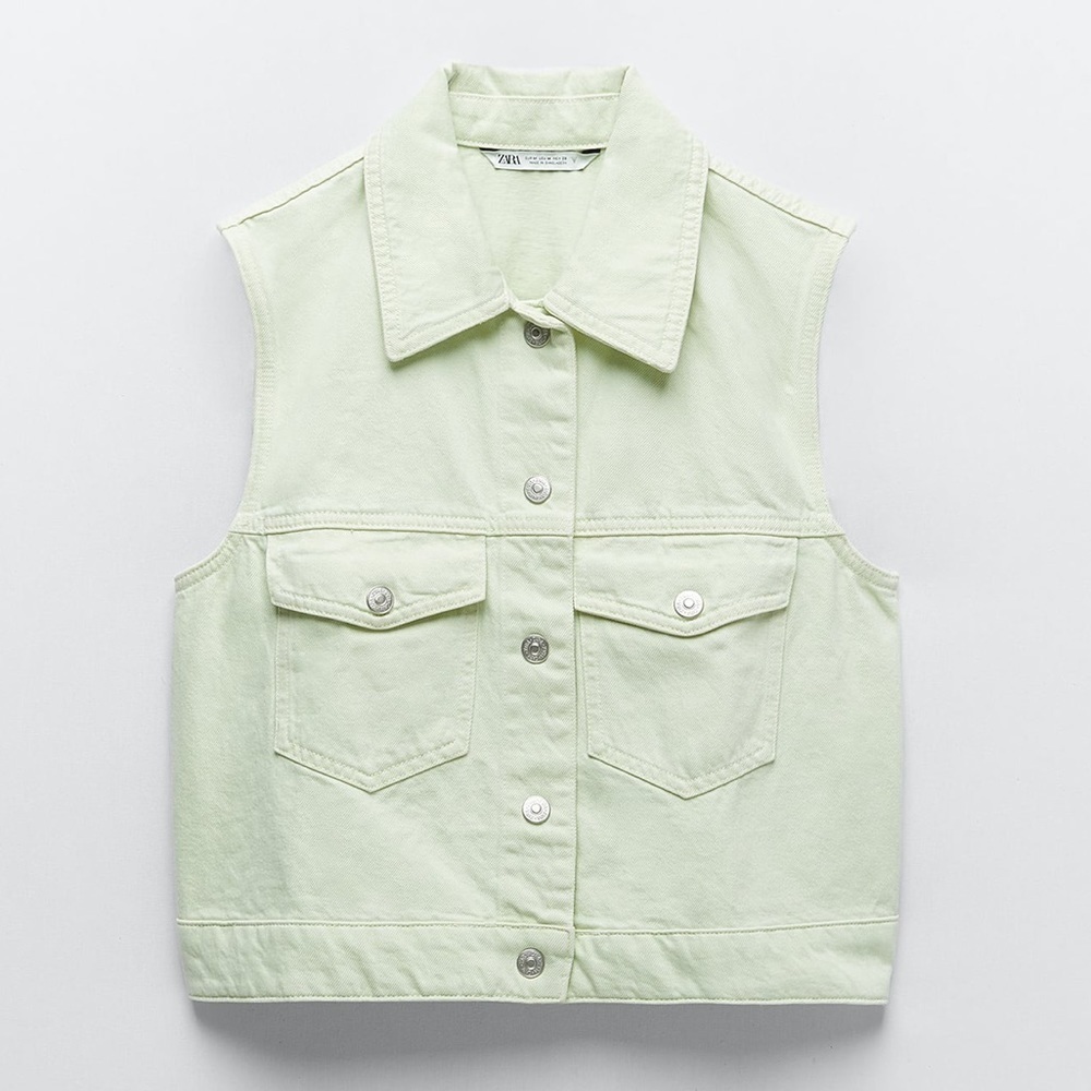 NWT. Zara Apple Green Denim Cropped Vest. Size XS. - Picture 5 of 9
